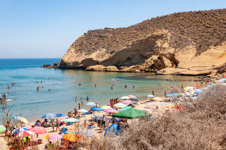 Aguilas, protected marine park of the four coves, on the Mediterranean sea of Murcia, a tourist destination in Spain: "Playa la Carolina".の写真素材