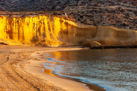 Aguilas, protected marine park of the four coves, on the Mediterranean sea of Murcia, a tourist destination in Spain: "Playa la Carolina".の写真素材