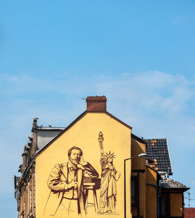 Colmar in Alsace, France. Murals by FrÃ©dÃ©ric-Auguste Bartholdi, a native of the city of the...