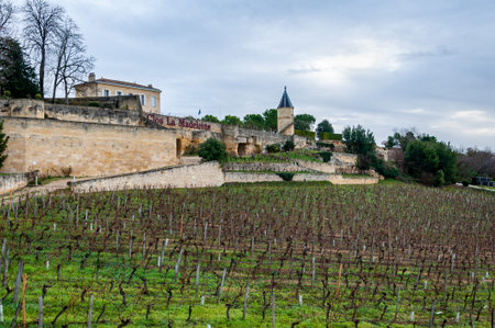 St. Emilion in Aquitaine, France. Enchanting medieval village famous for its fine wines, View of a...