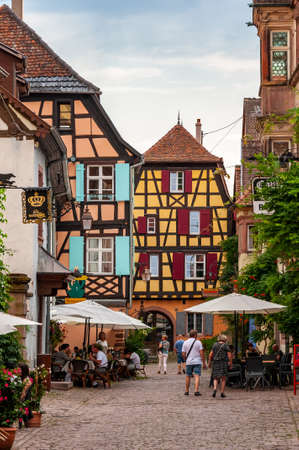 Riquewihr in Alsace, France. Enchanting medieval village, along the Strada dei Vini that connects Colmar to Strasbourg. View of the old village within the walls.のeditorial素材