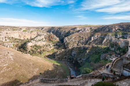 matera, european capital of culture . a city built on the famous stones, carved rocks to obtain houses, living from antiquityの写真素材