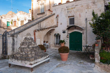 Matera, a city built on the famous stones, carved rocks to obtain houses, living from antiquityの写真素材