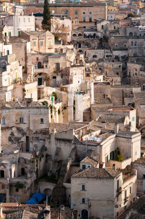 Matera, a city built on the famous stones, carved rocks to obtain houses, living from antiquityの写真素材