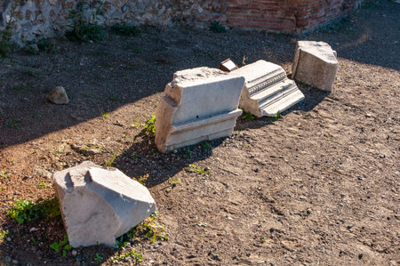 Pompeii, the best preserved archaeological site in the world, Italy. Remains of columns.