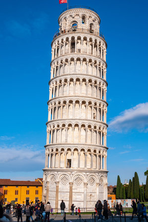 Leaning Tower of Pisa in Piazza dei Miracoli. World famous site UNESCO, located in the beautiful...