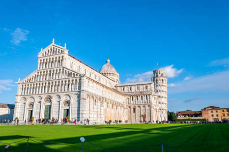 Leaning Tower and the Cathedral dedicated to Santa Maria Assunta, in Piazza dei Miracoli in Pisa. World famous site UNESCO, located in the beautiful Tuscany.のeditorial素材