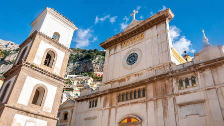 Positano, a splendid village and seaside resort on the famous Amalfi Coast, behind the Gulf of Naples and close to Amalfi, Sorrento and Pompeii. Perspective of the Church of "Santa Maria Assunta".の写真素材