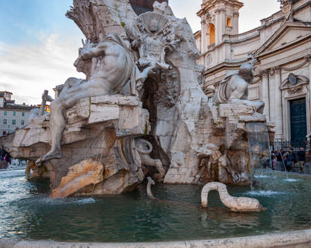 Rome Italy. One of the most beautiful and famous cities in the world. View of the fountain of the four rivers in "Piazza Navona".の写真素材
