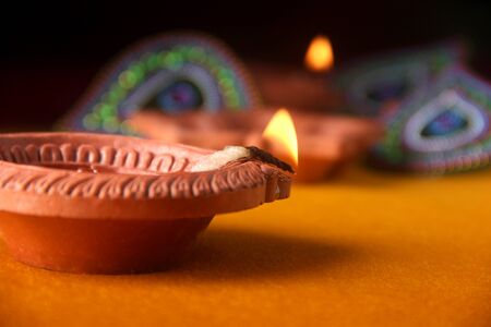 Rangoli design around Diwali lampの写真素材