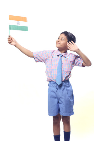 Indian Flag in child handの写真素材
