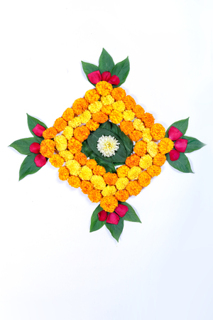 Marigold Flower rangoli Design for Diwali Festival , Indian Festival flower decorationの写真素材