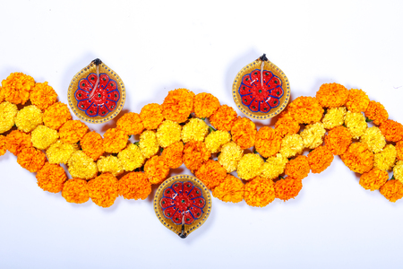 Marigold Flower rangoli Design for Diwali Festival , Indian Festival flower decorationの写真素材