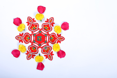 Marigold Flower rangoli Design for Diwali Festival , Indian Festival flower decorationの写真素材