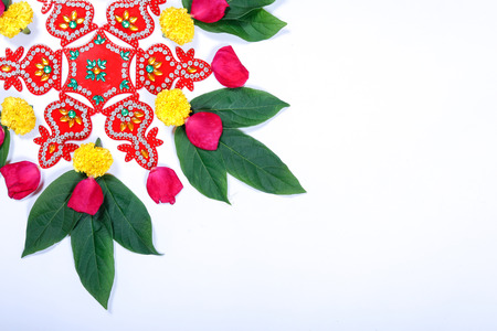 Marigold Flower rangoli Design for Diwali Festival , Indian Festival flower decorationの写真素材