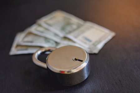 Indian money with lock , money protection conceptの写真素材