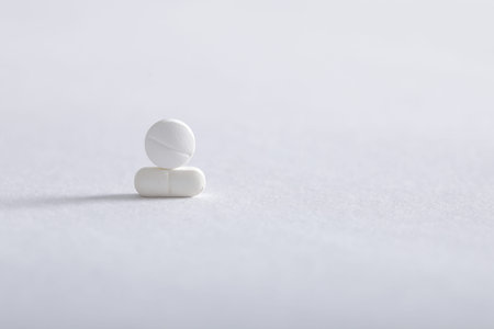 Medicine tablets on white background , Pharmacy theme