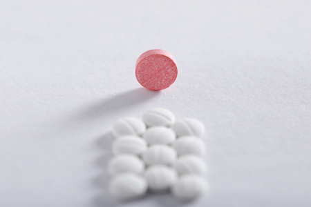 Medicine tablets on white background , Pharmacy themeの写真素材
