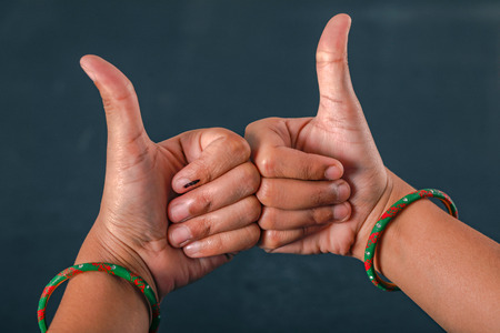 Indian Voter hand with voting sign after casting vote in electionの写真素材