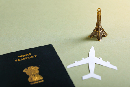 travel concept , Indian passport with paper airplaneの写真素材