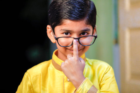 Cute indian Child wearing traditional Wearの写真素材