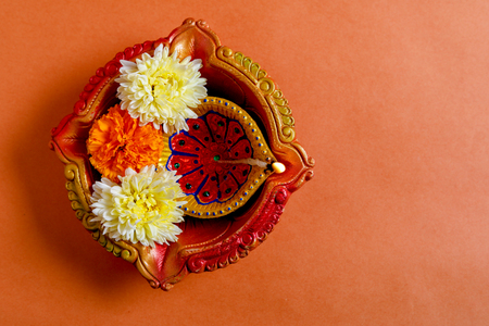 Indian Festival Diwali , Diwali lamp and flower rangoliの写真素材