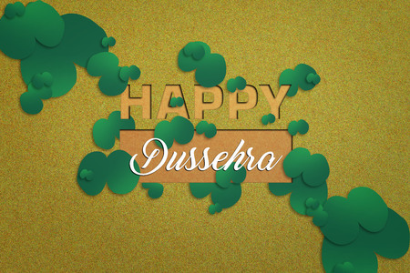 Happy Dussehra greeting card , green leaf and riceの写真素材