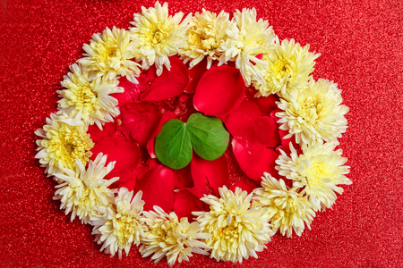 Happy Dussehra greeting card , green leaf and riceの写真素材