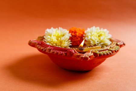 Indian Festival Diwali , Diwali lamp and flower rangoliの写真素材