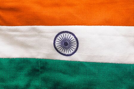 Indian tricolor flag over white backgroundの写真素材
