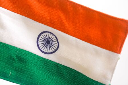 Indian tricolor flag over white backgroundの写真素材