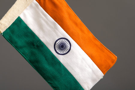 Indian tricolor flag over white background