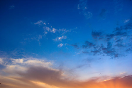 Sunset / sunrise with clouds, Panoramic view of a cloudy sky at sunset