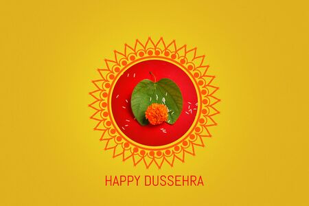 Happy Dussehra greeting card , green leafの写真素材
