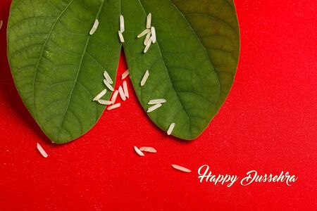 Happy Dussehra greeting card , green leafの写真素材