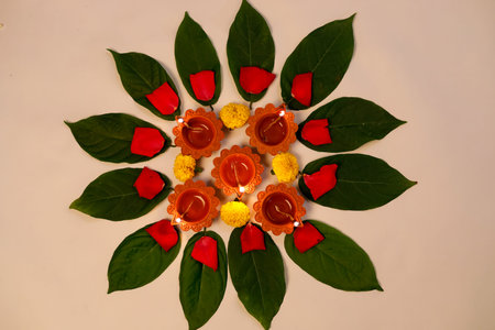 Marigold Flower rangoli Design for Diwali Festival , Indian Festival flower decoration