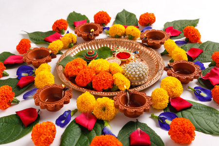 Marigold Flower rangoli Design for Diwali Festival , Indian Festival flower decorationの写真素材