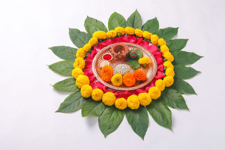 Marigold Flower rangoli Design for Diwali Festival , Indian Festival flower decoration