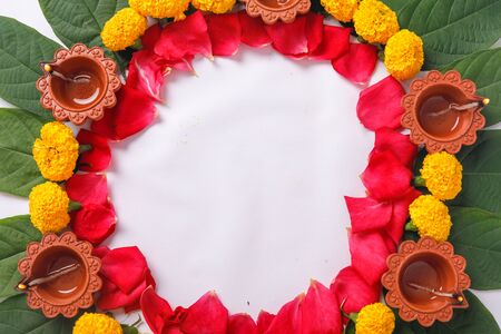 Marigold Flower rangoli Design for Diwali Festival , Indian Festival flower decorationの写真素材