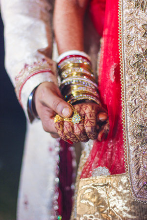 Indian Traditional Wedding: Groom and bride handの写真素材