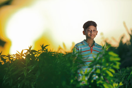 Happy indian child playing at ground
