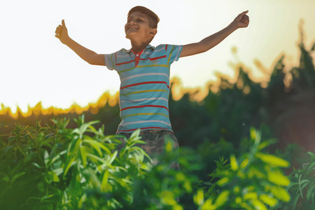 Happy indian child jumping in air