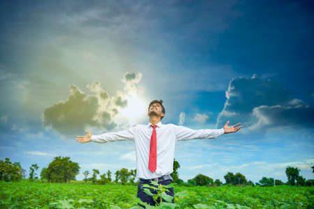 Indian man enjoys in natureの写真素材