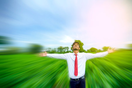 Indian man enjoys in nature