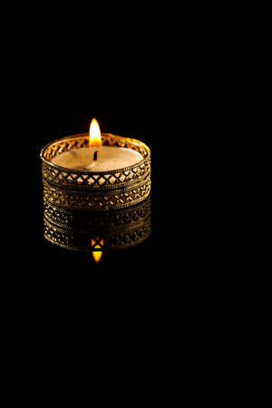 Indian festival diwali , candle on dark backgroundの写真素材