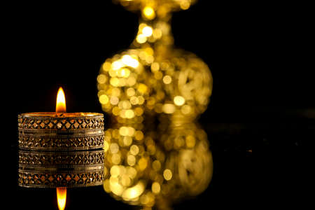 Indian festival diwali , candle on dark backgroundの写真素材
