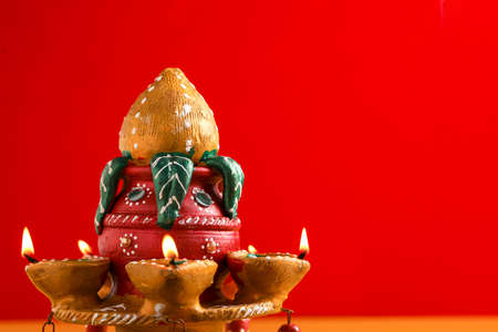 Indian Festival Diwali , Beautiful Clay Oil Lamp for for diwali celebrationの写真素材