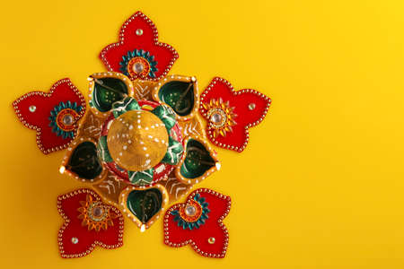 Indian Festival Diwali , Beautiful Clay Oil Lamp for for diwali celebrationの写真素材