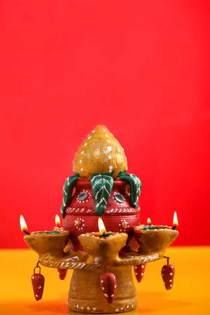 Indian Festival Diwali , Beautiful Clay Oil Lamp for for diwali celebrationの写真素材