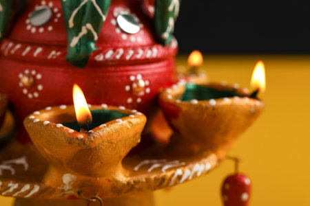 Indian Festival Diwali , Beautiful Clay Oil Lamp for for diwali celebration
